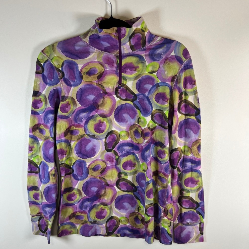 Neve Womens Medium Watercolor‎ Print Quarter Zip Long Sleeve Top 100% cotton